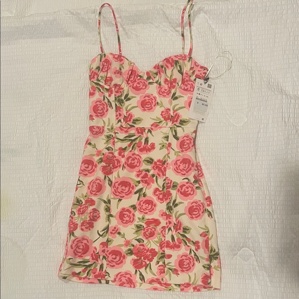Zara Pink Rose Print Mini Dress